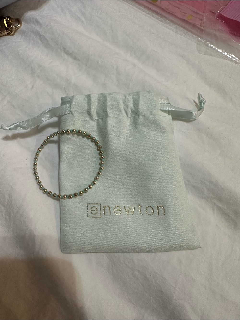 Newton Gold Bead Stretch Bracelet with Branded Pouch
